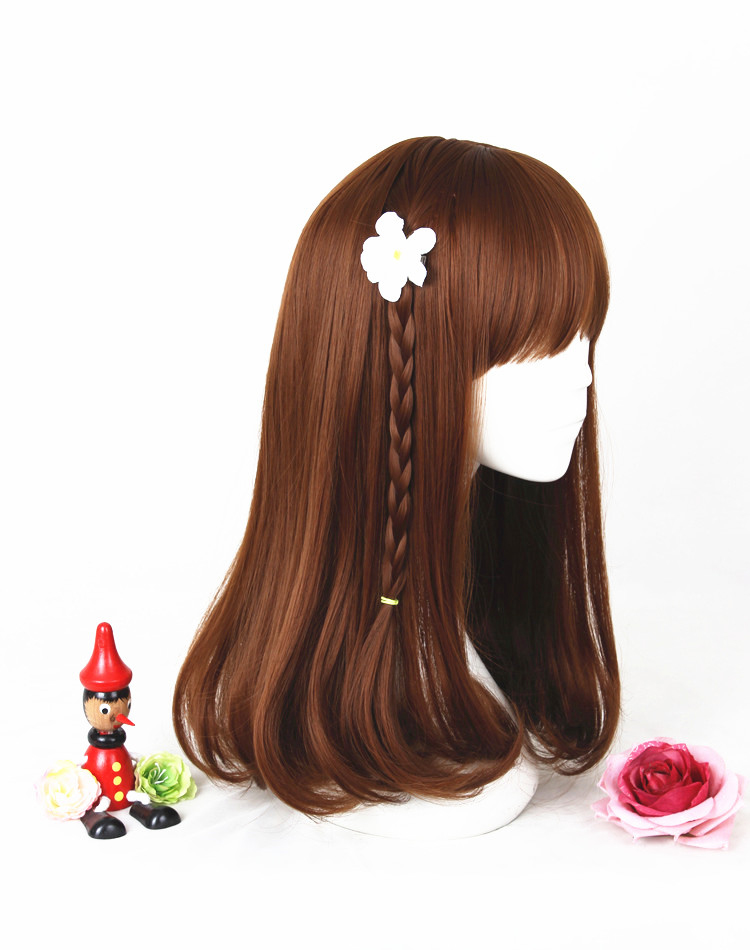 45cm Medium Long Curly Brown Synthetic Party Hair Wigs For Woman Anime