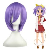 35cm Short Light Purple Lucky Star Hiiragi Tsukasa Synthetic Anime Cosplay Wig CS-001E