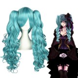 65cm Long Wave VocAloid Miku Wig Blue Mixed Synthetic Anime Cosplay Wigs+2Ponytails CS-076A