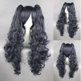 80cm Long Wave Kuroshitsuji Ciel Phantomhive Wig Blue&Gray Mixed Anime Cosplay Hair Wig+2Ponytails CS-039A