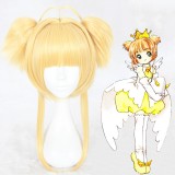 40cm Medium Long Blonde Card Captor Sakura Kinomoto Sakura Wig Synthetic Anime Cosplay Wigs+2Ponytails CS-359C
