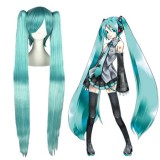 120cm Long Straight VocAloid Miku Wig Ice Blue Synthetic Anime Cosplay Hair Wigs+2Ponytails CS-075B