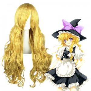 80cm Long Wave Light Gold Touhou Project Kirisame Marisa Synthetic Hair Anime Cosplay Wig CS-032B