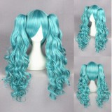 65cm Long Wave VocAloid Miku Wig Blue Mixed Synthetic Anime Cosplay Wigs+2Ponytails CS-076A