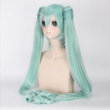 100cm Long Straight Green Vocaloid Snow Miku Wig Synthetic Anime Cosplay Wig+2Ponytails CS-075K