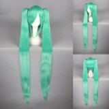 120cm Long Straight VocAloid Miku Wig Green Synthetic Anime Cosplay Hair Wigs+2Ponytails CS-075C