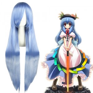 100cm Long Straight Touhou Project Hinanawi Tenshi Wig Synthetic Anime Hair Light Blue Cosplay Wig CS-035K