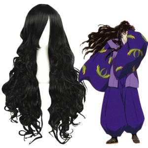 90cm Long Wave Inuyasha Naraku Wig Black Synthetic Anime Cosplay Hair Wigs CS-065D