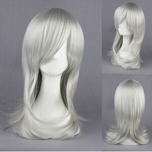 55cm Medium Long Nabari no Ou Kurookano Shijima Silver White Cosplay Hair Wig CS-026A