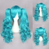 65cm Long Wave VocAloid Miku Wig Dark Blue Synthetic Anime Cosplay Wigs+2Ponytails CS-076B