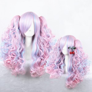 70cm Long Wave Three Colors Mixed Synthetic Hair Anime Cosplay Costume Lolita Wigs+2Ponytails CS-046A