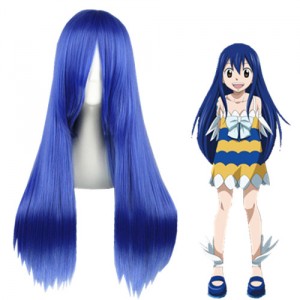 70cm Long Straight Fairy Tail Wendy Marvell Blue Synthetic Anime Cosplay Wigs CS-029A