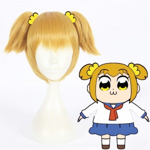 30cm Short Blonde POP Team Epic Popuko Wig Cosplay Synthetic Anime Cosplay Hair Wig+2Ponytails CS-363B