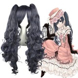 80cm Long Wave Kuroshitsuji Ciel Phantomhive Wig Blue&Gray Mixed Anime Cosplay Hair Wig+2Ponytails CS-039A