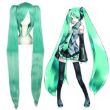 120cm Long Straight VocAloid Miku Wig Green Synthetic Anime Cosplay Hair Wigs+2Ponytails CS-075C