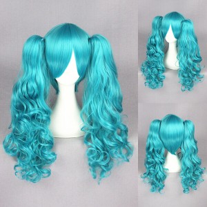 65cm Long Wave VocAloid Miku Wig Dark Blue Synthetic Anime Cosplay Wigs+2Ponytails CS-076B