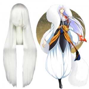 100cm Long Straight Touhou Project Fujiwara no Mokou Wig Synthetic Hair White Anime Cosplay Wigs CS-035U