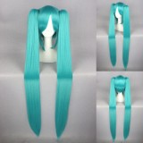 120cm Long Straight VocAloid Miku Wig Blue Synthetic Anime Cosplay Hair Wigs+2Ponytails CS-075A