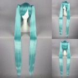 120cm Long Straight VocAloid Miku Wig Ice Blue Synthetic Anime Cosplay Hair Wigs+2Ponytails CS-075B