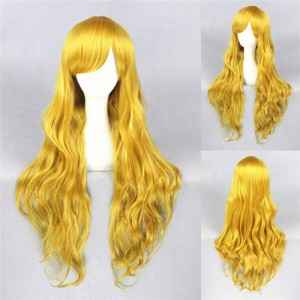 80cm Long Wave Blonde Wigs Synthetic Hair Anime Cosplay Lolita Wig CS-129A