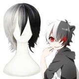 35cm Short White&Black Mixed Dangan Ronpa Monokuma Wigs Synthetoc Anime Cosplay Wig CS-117A