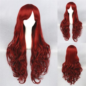 80cm Long Wave Dark Red Wigs Synthetic Hair Anime Cosplay Lolita Wig CS-132A