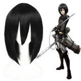 35cm Short Black Shingeki no Kyojin Mikasa Ackerman Wig Synthetic Anime Cosplay Hair Wigs CS-083A