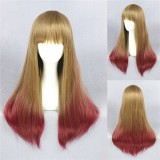 60cm Long Straight Red&Flaxen Moxed Wig For Woman Synthetic Anime Cosplay Lolita Wig CS-124A