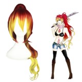 65cm Long Curly Ao no Exorcist Kirigakure Syura Wig Red&Yellow Mixed Anime Cosplay Wigs+One Ponytail CS-077A