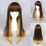 65cm Long Straight Brown Mixed Hair Wigs For Woman Synthetic Anime Cosplay Lolita Wig CS-199B