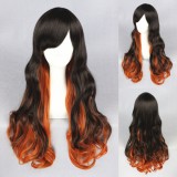65cm Long Wave Dark Brown&Orange Mixed Hair Wigs For Woman Synthetic Anime Cosplay Lolita Wig CS-208A