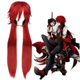 100cm Long Black Butler Grell Sutcliff Wig Synthetic Anime Hair Dark Red Cosplay Wig CS-137A