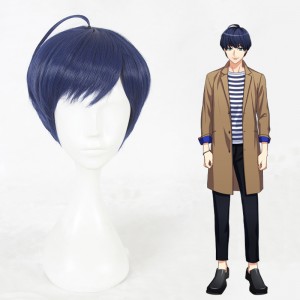 35cm Short Dark Blue A3 Tsumugi Tsukioka Wig Synthetic Party Hair Wig Anime Cosplay Wigs CS-336H
