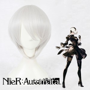 35cm Short Silvr Gray NieR:Automata 2B Wig Synthetic Party Hair Wig Anime Cosplay Wigs CS-327B