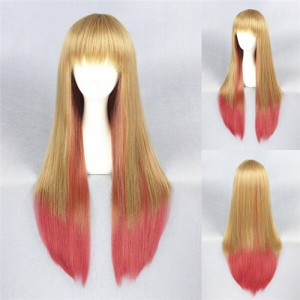 75cm Long Straight Red&Flaxen Mixed Wigs Synthetic Anime Cosplay Hair Lolita Wig CS-151A