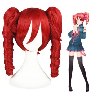 40cm Short Red Vocaloid Wig Synthetic Anime Cosplay Hair Wig+2Ponytails CS-157A