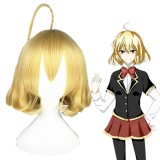 35cm Short Curly Blonde Akuma no Riddle Ahoge Wig Synthetic Anime Cosplay Hair Wigs CS-170D