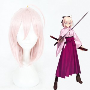 35cm Short Pink Fate/Grand Order Okita Souji Wig Synthetic Party Hair Anime Cosplay Wig CS-345C