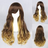 65cm Long Wave Brown Mixed Hair Wigs For Woman Synthetic Anime Cosplay Lolita Wig CS-199A