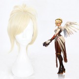 45cm Medium Long Light Gold Overwatch Mercy Wig Synthetic Party Hair Anime Cosplay Wig+1Ponytail CS-302C
