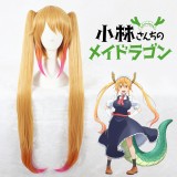 100cm Long Blonde Mixed Kobayashi Maid Dragon Tohru Wig Synthetic Anime Cosplay Costume Wigs+2Ponytails CS-325B