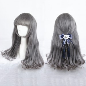 60cm Long Curly Gray Mixed Heat Resistant Synthetic Party Hair Anime Cosplay Lolita Wig CS-290A