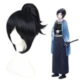 35cm Short Black&Blue Mixed Yamatonokami Yasusada Wig Synthetic Anime Cosplay Wig+1Ponytail CS-231G