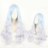 80cm Long Curly Blue&Gray Mixed Synthetic Party Hair Wigs Heat Resistant Anime Cosplay Lolita Wig CS-809A