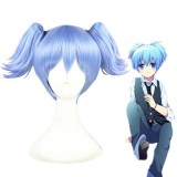 35cm Short Light Blue Ansatsu Kyoushitsu Shiota Nagisa Wig Synthetic Anime Hair Cosplay Wigs+2Ponytails CS-236B