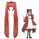 100cm Long Straight Watermelon Red Gugure! Kokkuri San Wig Synthetic Anime Cosplay Wig+2Ponytails CS-227A