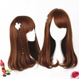 45cm Medium Long Curly Brown Synthetic Party Hair Wigs For Woman Anime Cosplay Lolita Wig CS-292C