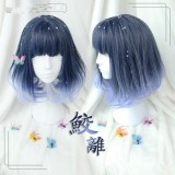 45cm Medium Long Curly Dark Blue Mixed Party Hair Wigs For Woman Anime Cosplay Lolita Wig CS-287C