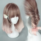 45cm Medium Long Curly Pink Mixed Party Hair Wigs For Woman Anime Cosplay Lolita Wig CS-287E