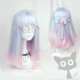45cm Medium Long Curly Blue&Pink Mixed Party Hair Wigs For Woman Anime Cosplay Lolita Wig CS-287B
